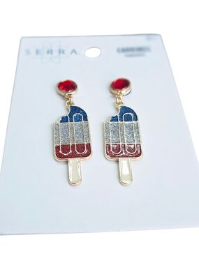 Serra Red White Blue Glitter Popsicle Dangle Earrings 4th of July Patriotic NWT